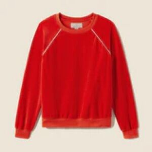 Trovata Cherry Red Velour Sweatshirt with White Accents